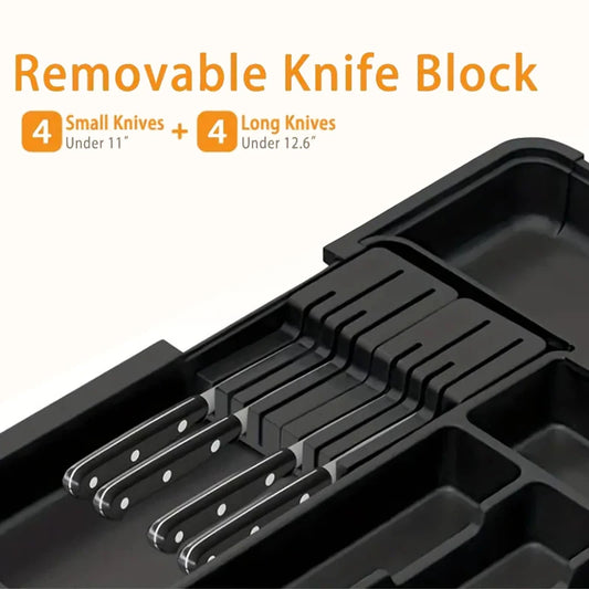 BPA Free Large Expandable Cutlery Tray - Kitchen Drawer Organizer for Silverware